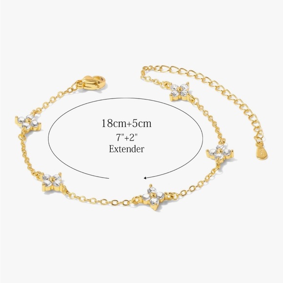 NEW Bracelet 4 Leaf clover Stainless Steel Zircon Hypoallergenic Adjustable - Picture 4 of 6